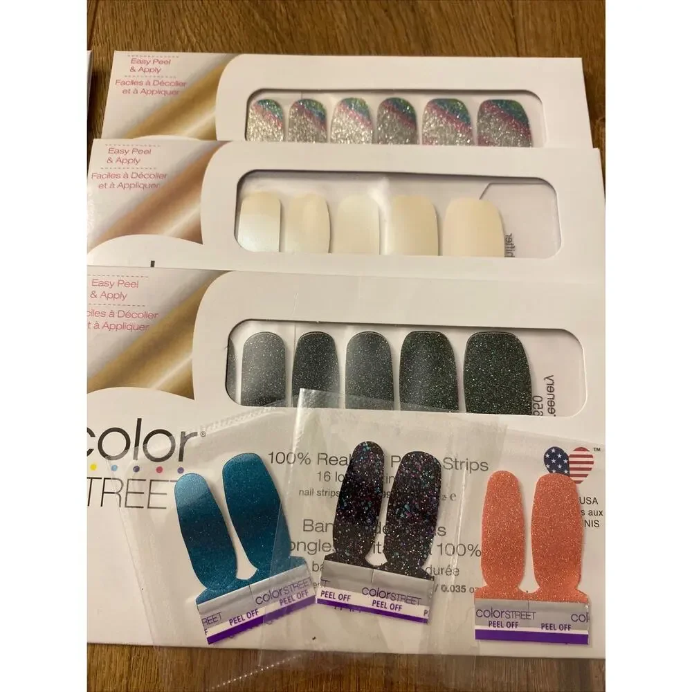 Color Street Lot Of 6 Sets Glitter Design Solid Nail Polish Strips and 3 Twosies